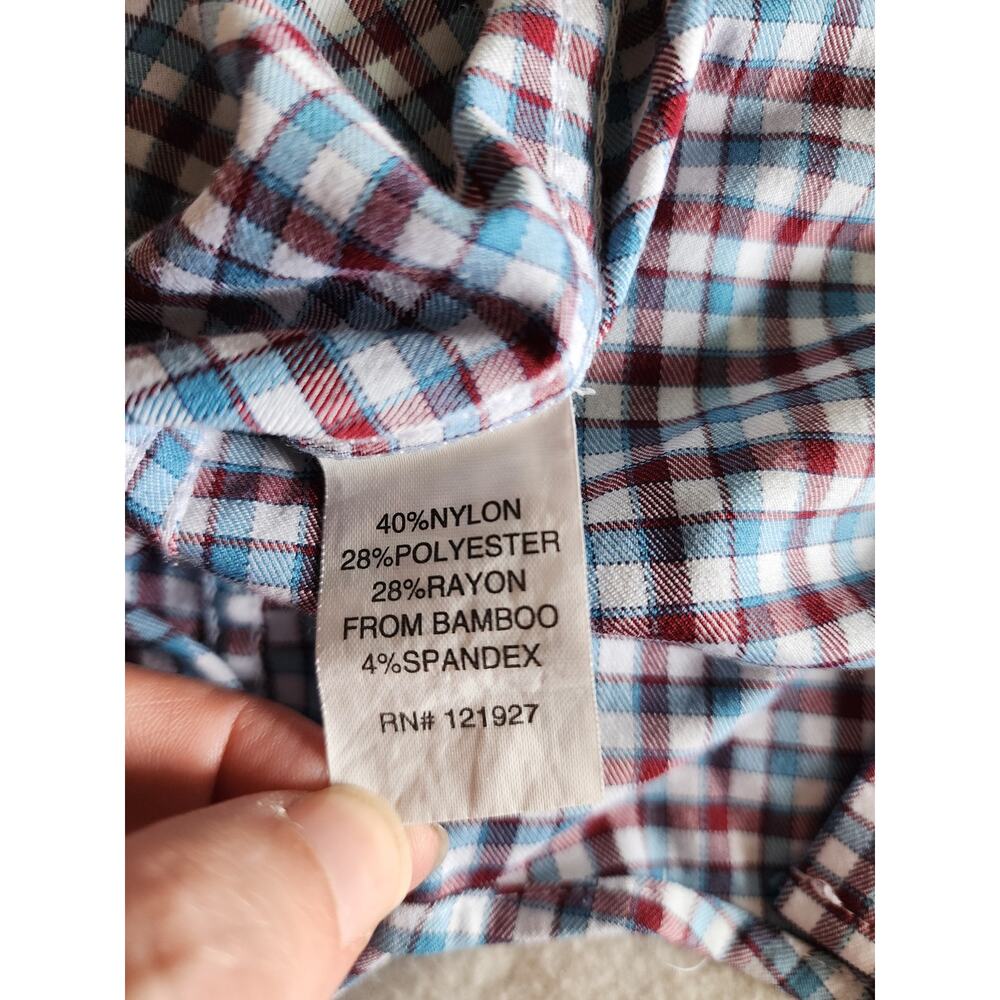 Johnnie-O Prep-Formance L Long Sleeve Button Down Shirt Cranberry Checkered Soft - Picture 4 of 9